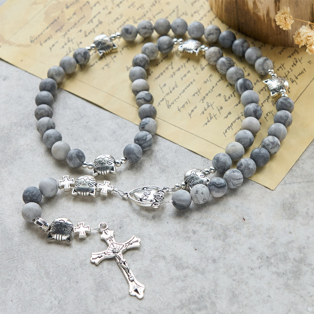 Rosario de Oración Gato Atigrado Gris: Pulsera por los Gatos Callejeros, Rosario Animal