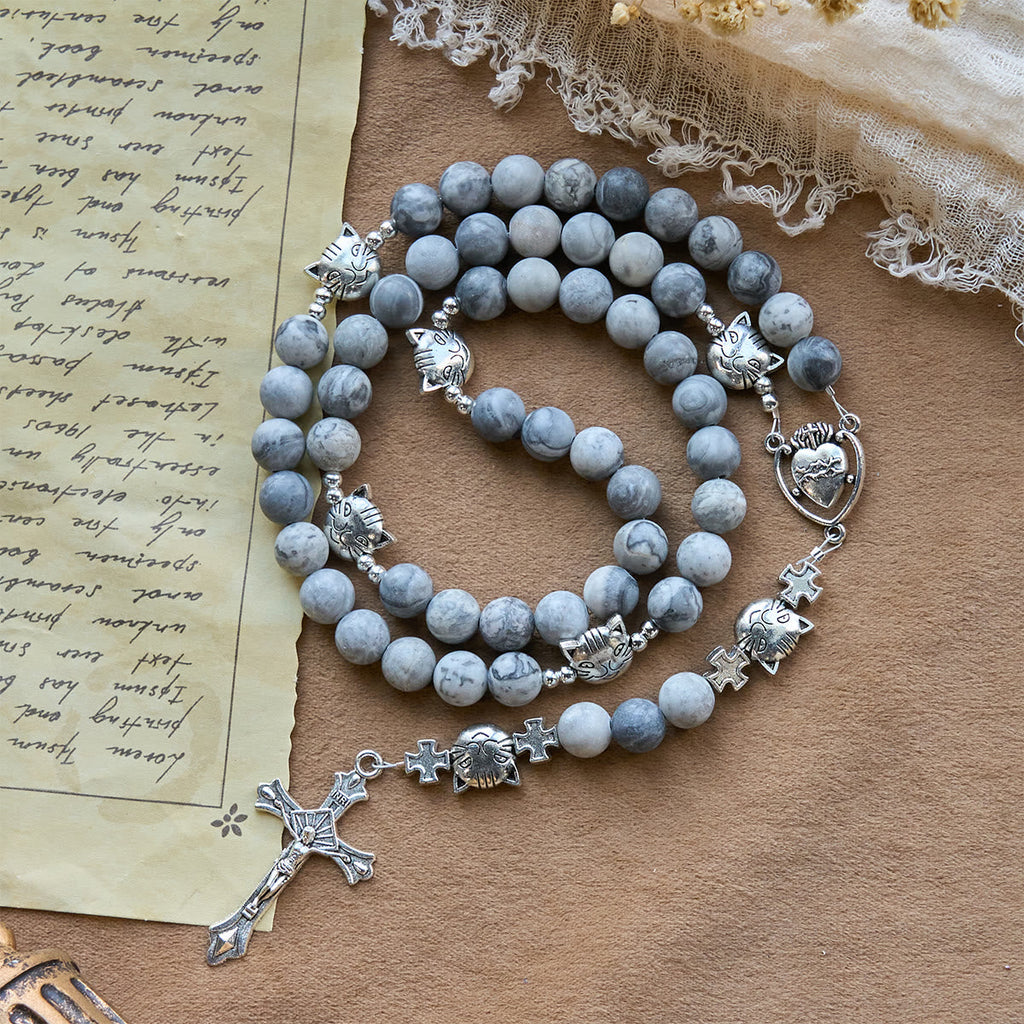 Rosario de Oración Gato Atigrado Gris: Pulsera por los Gatos Callejeros, Rosario Animal