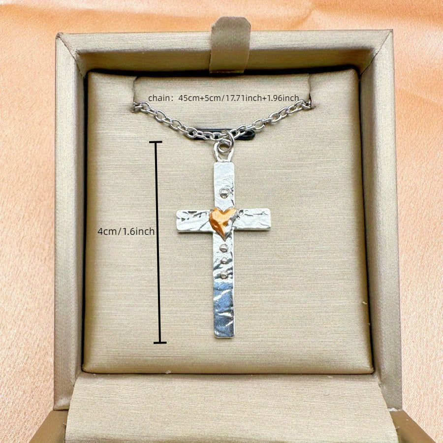Collar de Cruz en Dos Tonos: Fe y Amor en Diseño Artístico