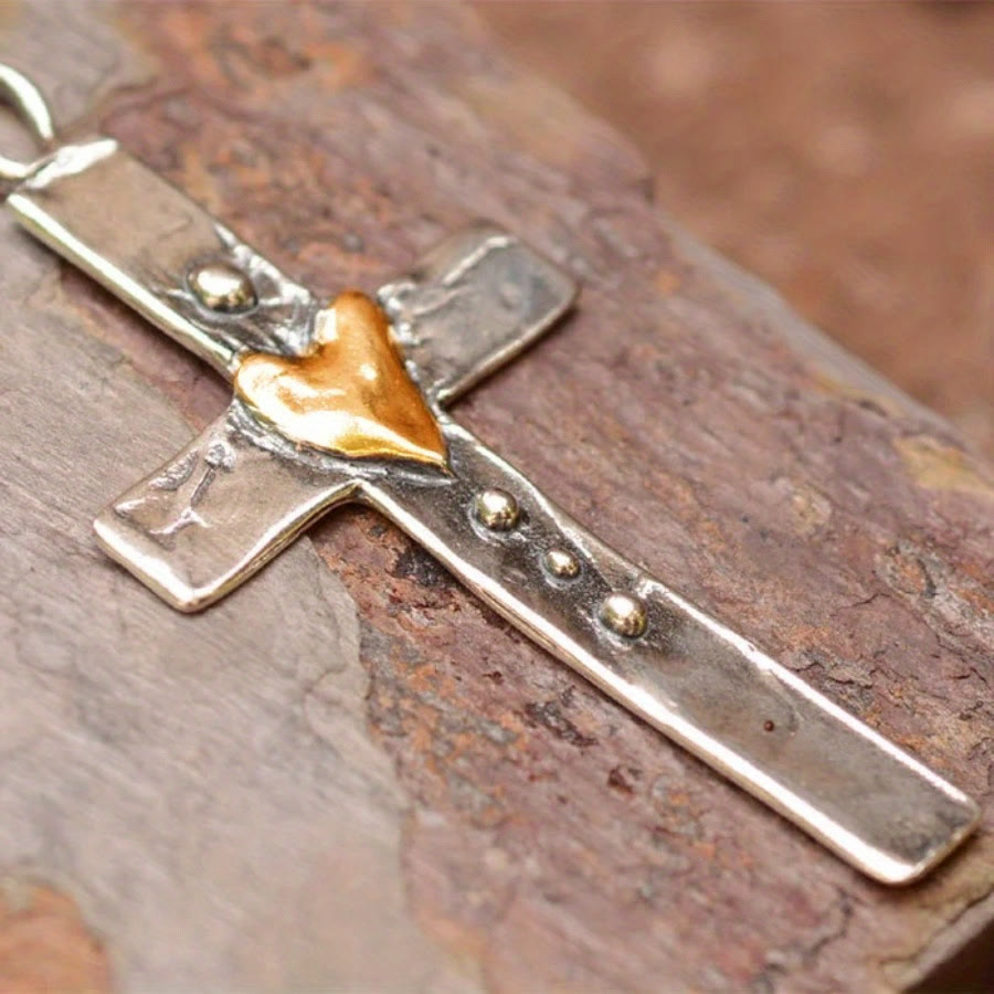 Collar de Cruz en Dos Tonos: Fe y Amor en Diseño Artístico