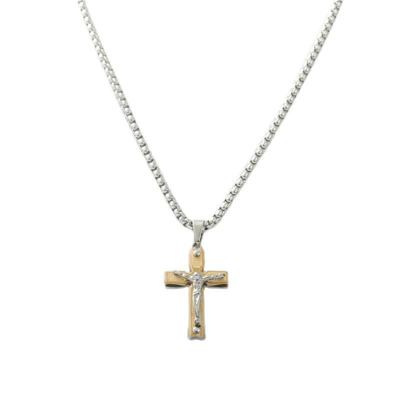 Collar Crucifijo de Metal en Dos Tonos con Figura de Jesús: Fusión de Fe y Arte