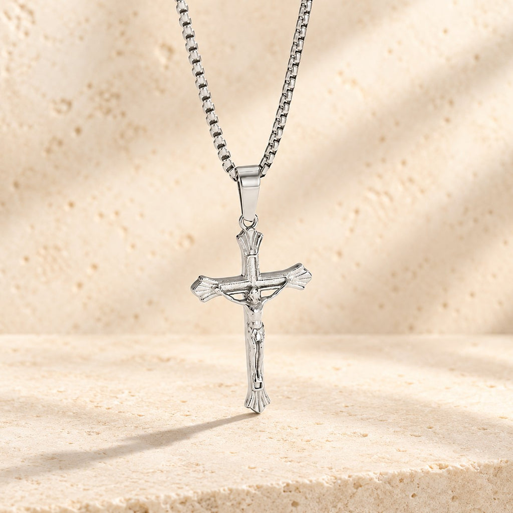 Tri-Color Jesus Crucifix Necklace