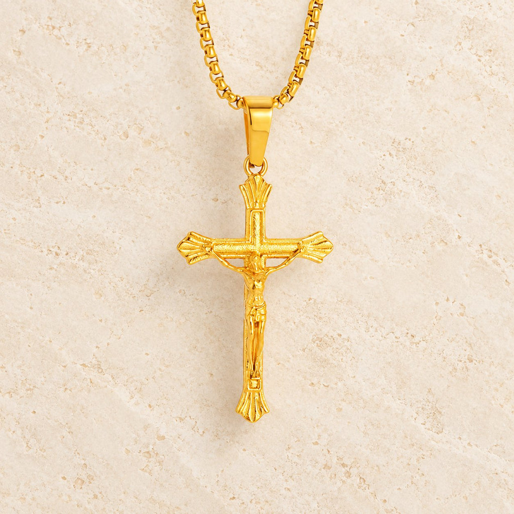 Tri-Color Jesus Crucifix Necklace
