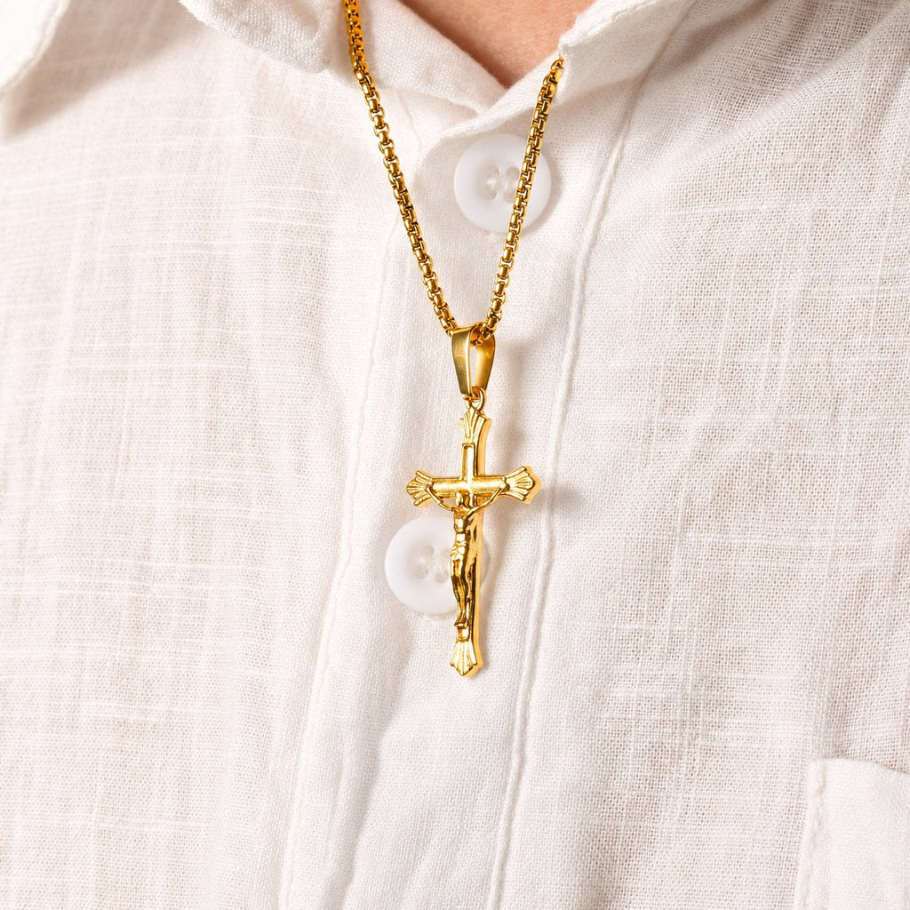 Tri-Color Jesus Crucifix Necklace