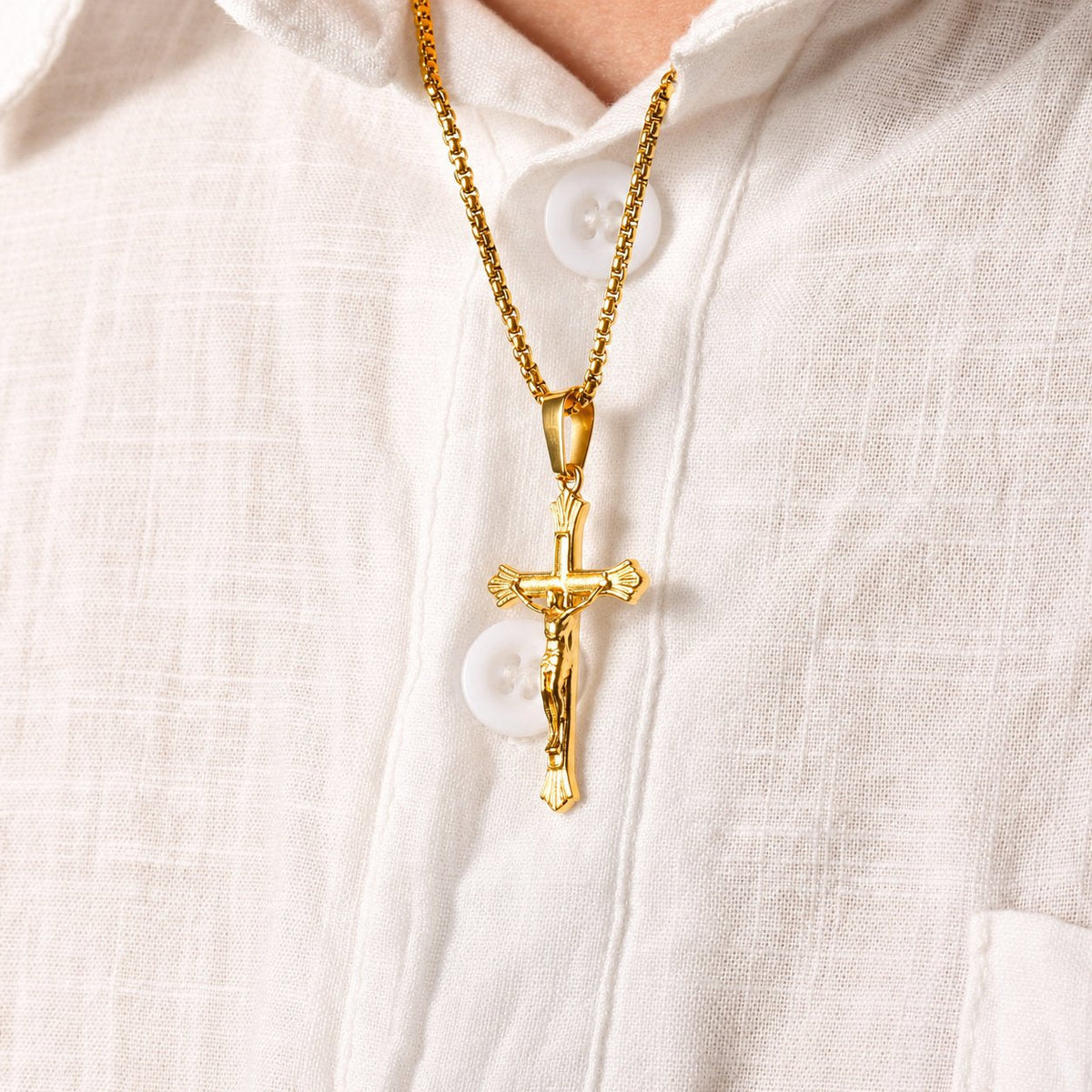 Tri-Color Jesus Crucifix Necklace