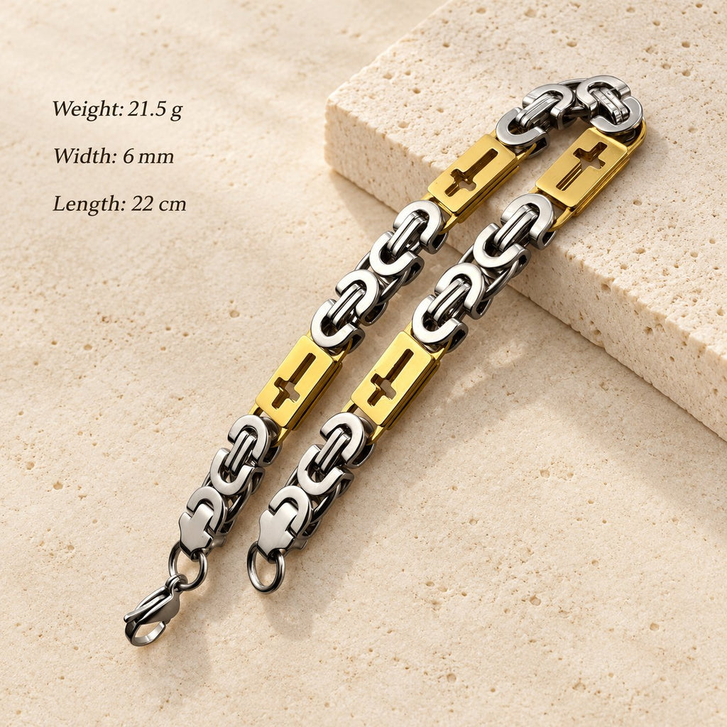 Tri-Color Cross-Embedded Chain Necklace & Bracelet