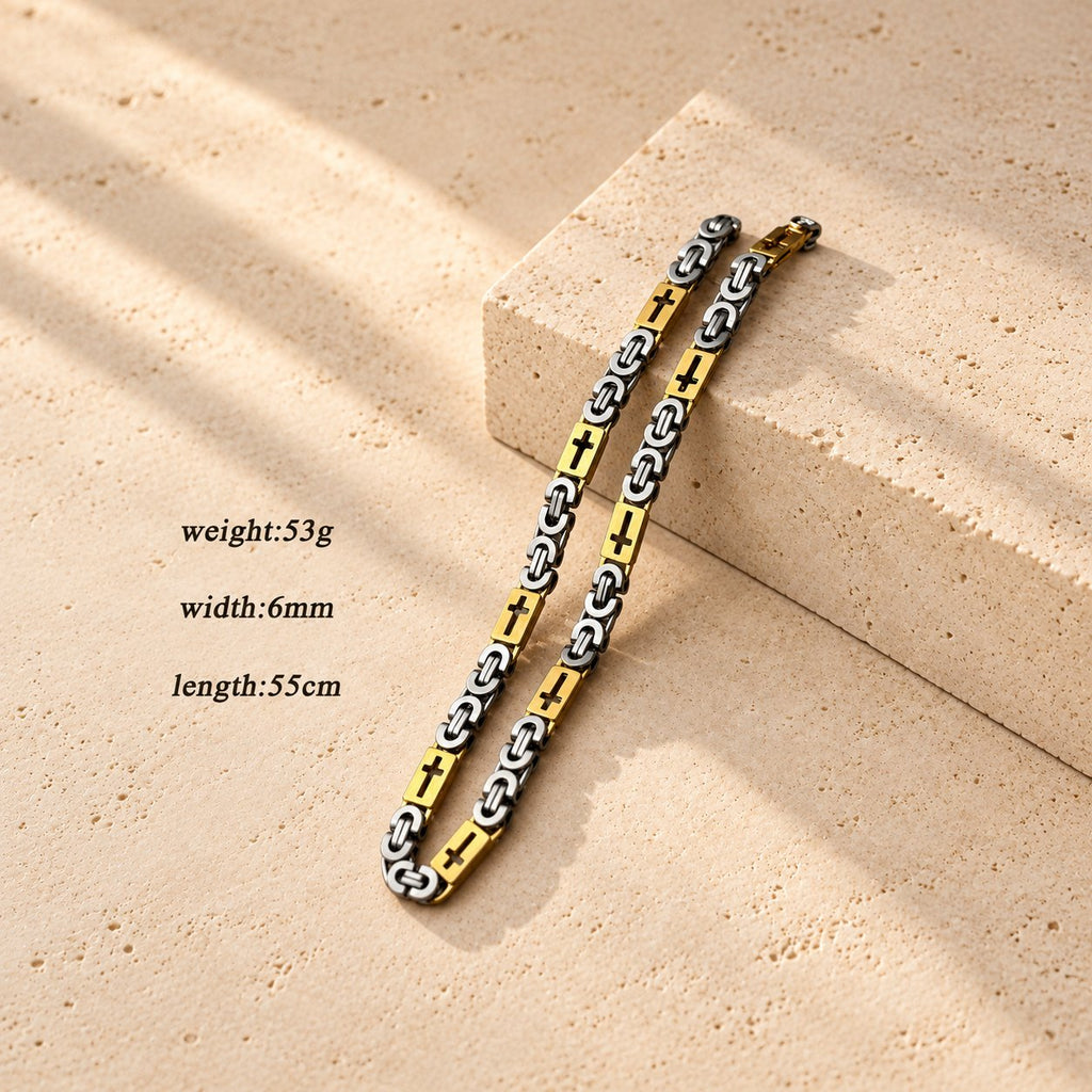 Tri-Color Cross-Embedded Chain Necklace & Bracelet