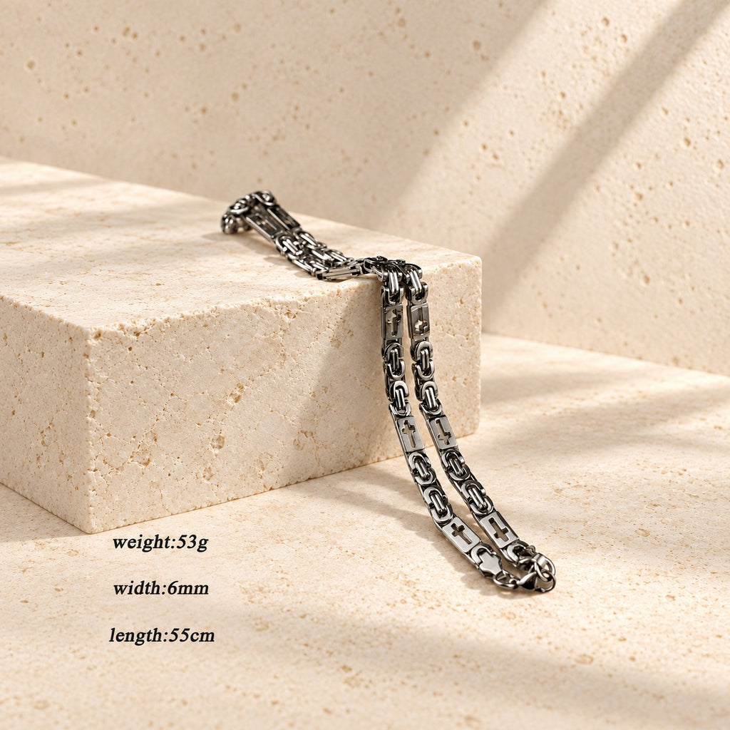 Tri-Color Cross-Embedded Chain Necklace & Bracelet