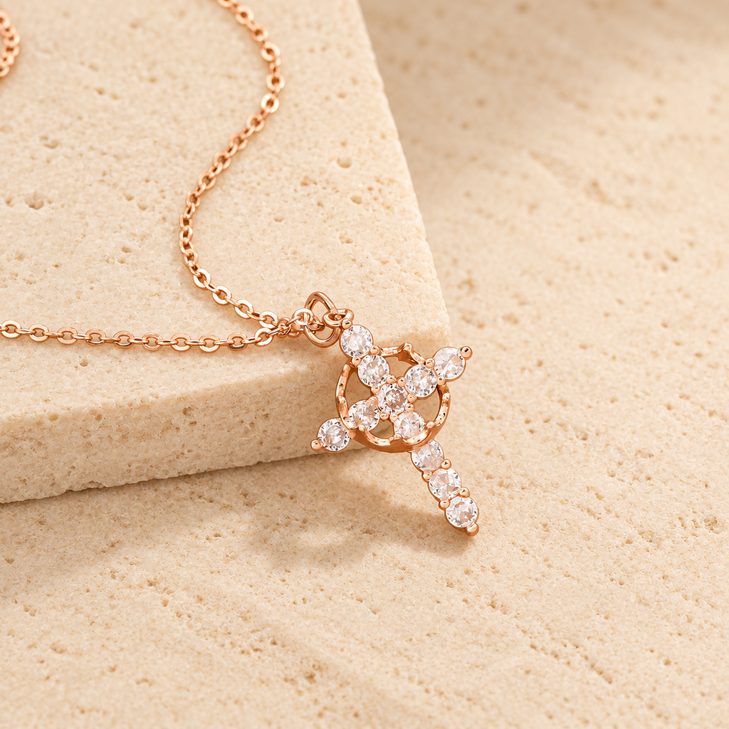 Modern Crowned in Faith Cross Necklace, Earrings
