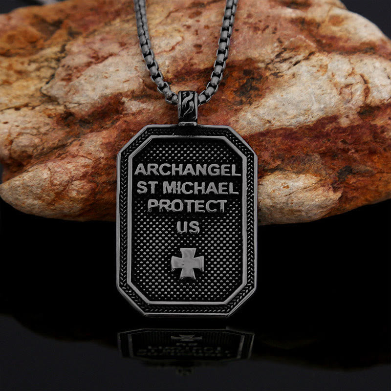 Collar de Acero Inoxidable con Dije de Protección de San Miguel Arcángel Estilo Clásico