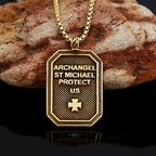 Collar de Acero Inoxidable con Dije de Protección de San Miguel Arcángel Estilo Clásico