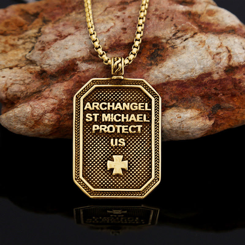 Collar de Acero Inoxidable con Dije de Protección de San Miguel Arcángel Estilo Clásico