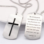 Collar de Acero Inoxidable a Doble Cara con Cruz y Josué 1:9 para el Valor