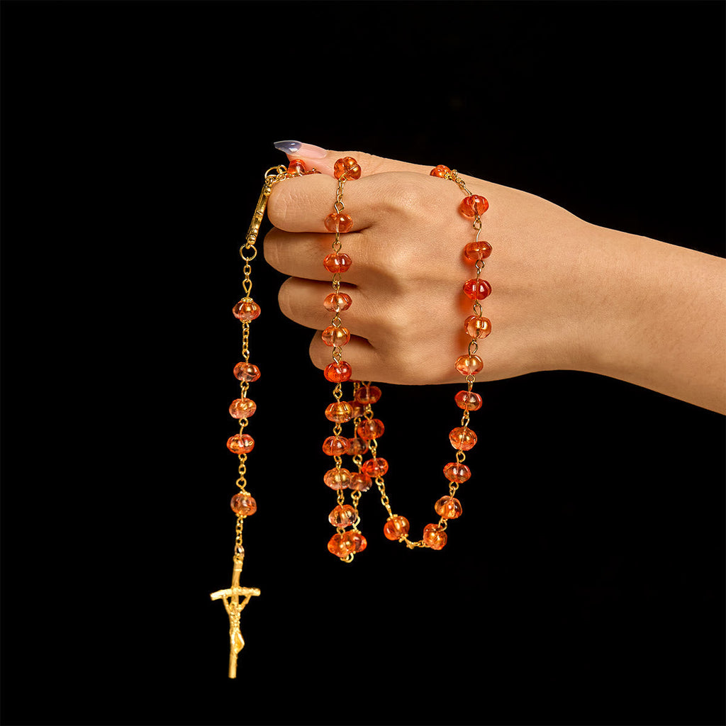 Rosario y Pulsera de Cuentas en Forma de Calabaza