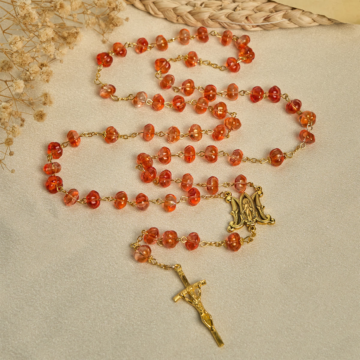 Rosario y Pulsera de Cuentas en Forma de Calabaza