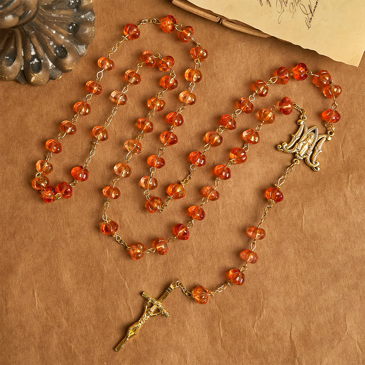 Regalo de Acción de Gracias: Rosario de Cuentas de Calabaza Sagrada | Honrando la Gracia de Dios