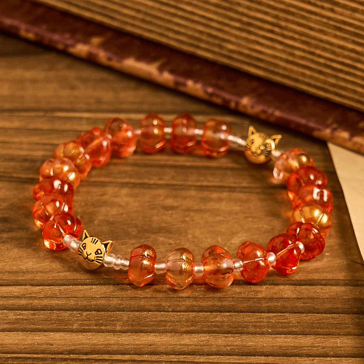 Pulsera de Oración de Otoño con Cuentas de Calabaza Sagrada: Gracia y Gozo de la Cosecha