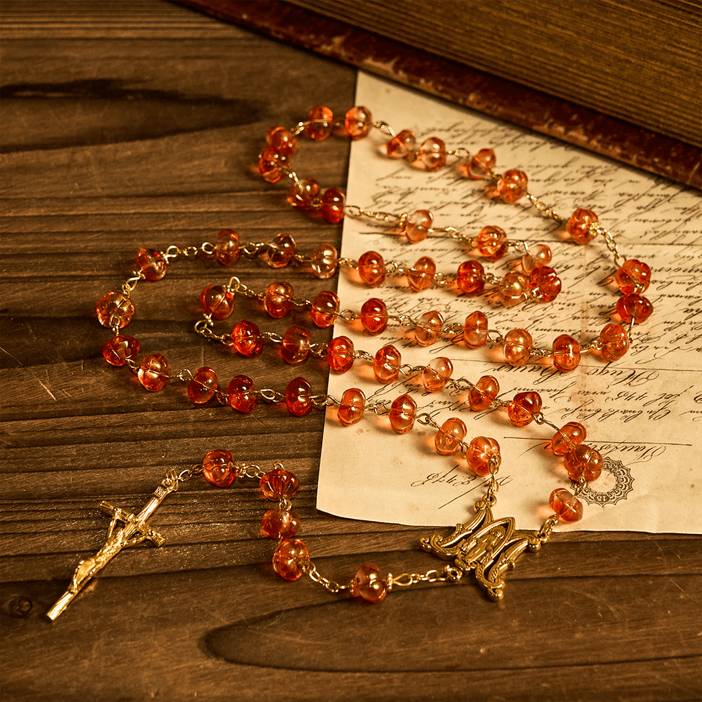 Rosario y Pulsera de Cuentas en Forma de Calabaza
