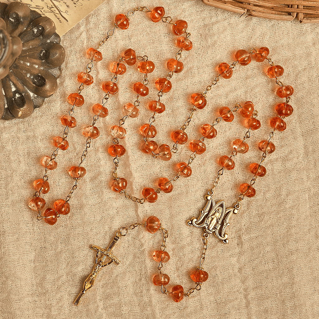 Rosario y Pulsera de Cuentas en Forma de Calabaza