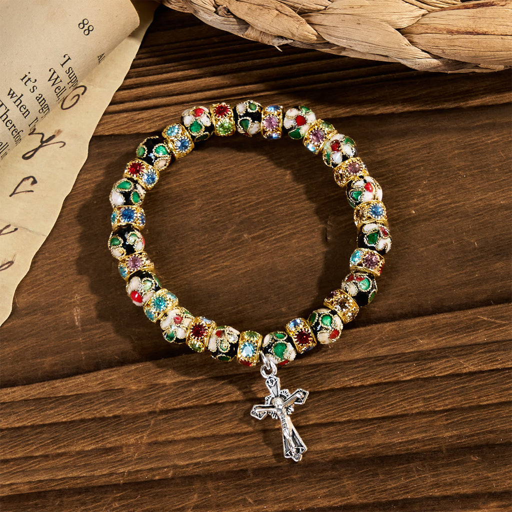 Pulsera de Fe Eterna con Cuentas Artesanales de Cloisonné: Testimonio de la Presencia de Cristo
