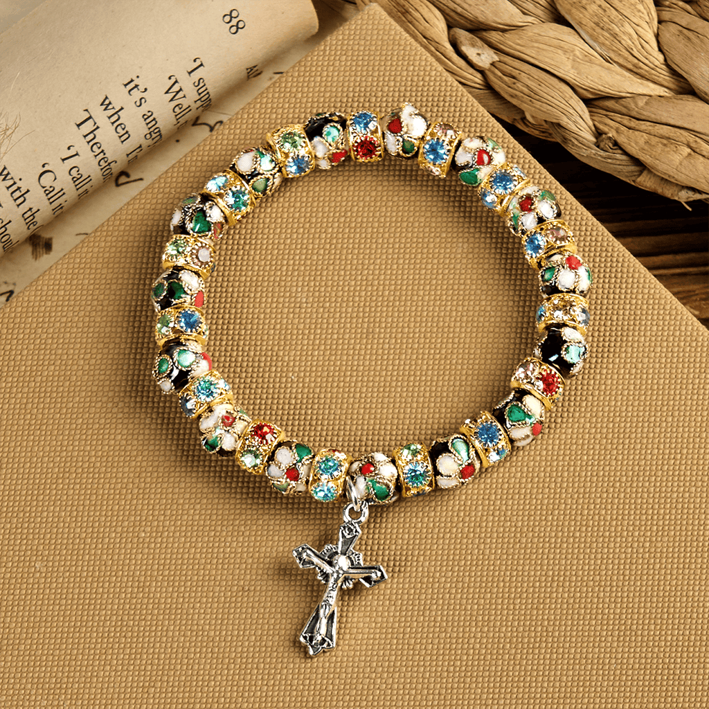 Pulsera de Fe Eterna con Cuentas Artesanales de Cloisonné: Testimonio de la Presencia de Cristo