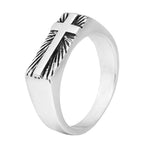 Anillo Religioso de Cruz con Carácter: Acero Inoxidable con Detalles Radiantes