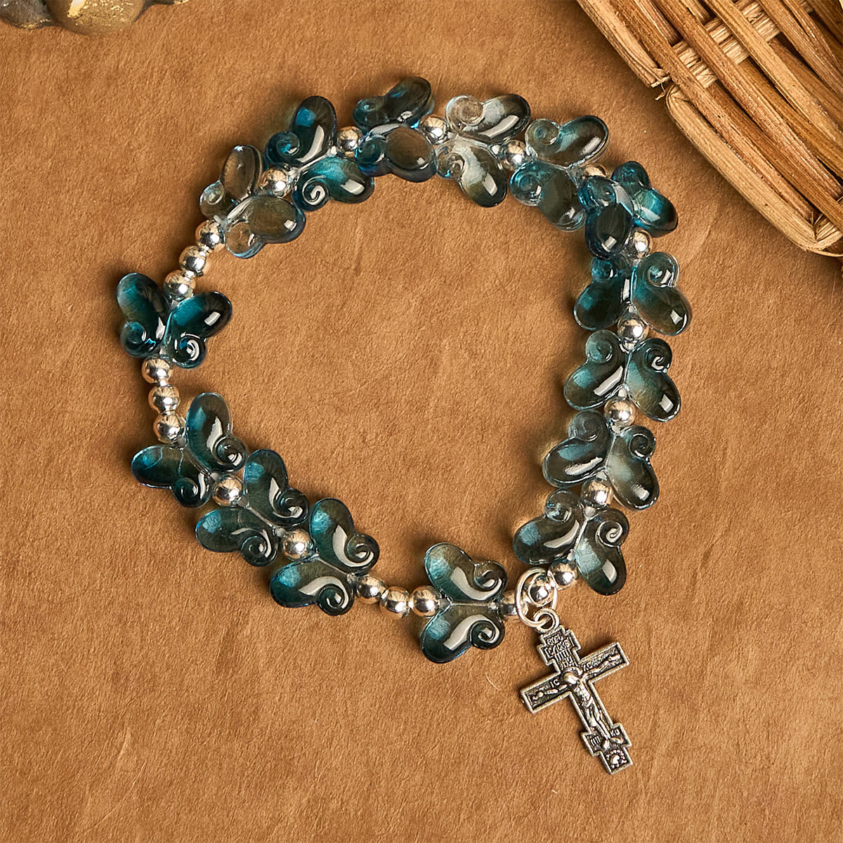 Pulsera de Oración Mariposa Azul Brillante "Alas de Devoción", Rosario Animal
