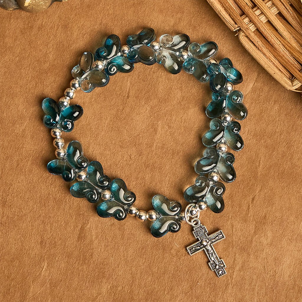 Pulsera de Oración Mariposa Azul Brillante "Alas de Devoción"