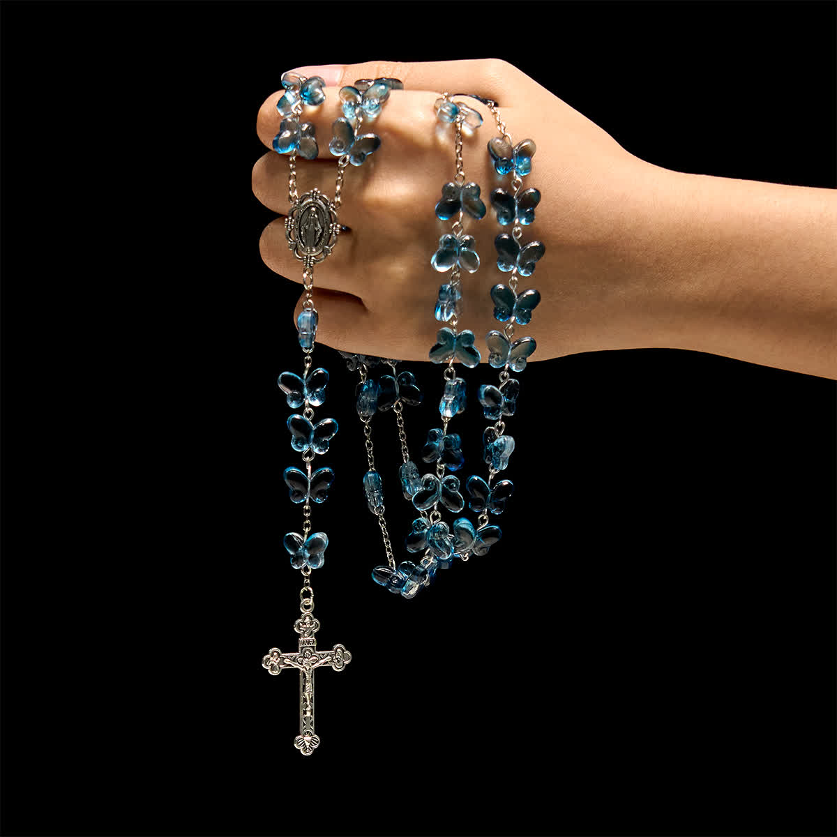 Pulsera de Oración Mariposa Azul Brillante "Alas de Devoción", Rosario Animal