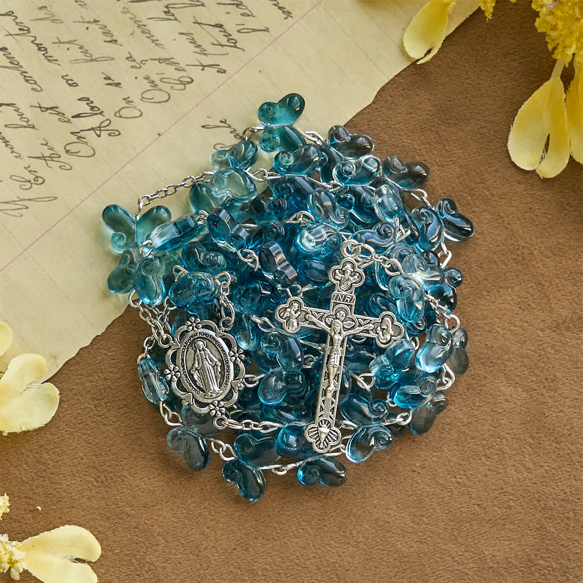 Pulsera de Oración Mariposa Azul Brillante "Alas de Devoción", Rosario Animal