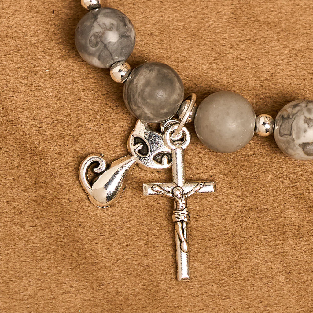 Pulsera Animal de Oración Gato Atigrado Gris "Guardián Gentil"