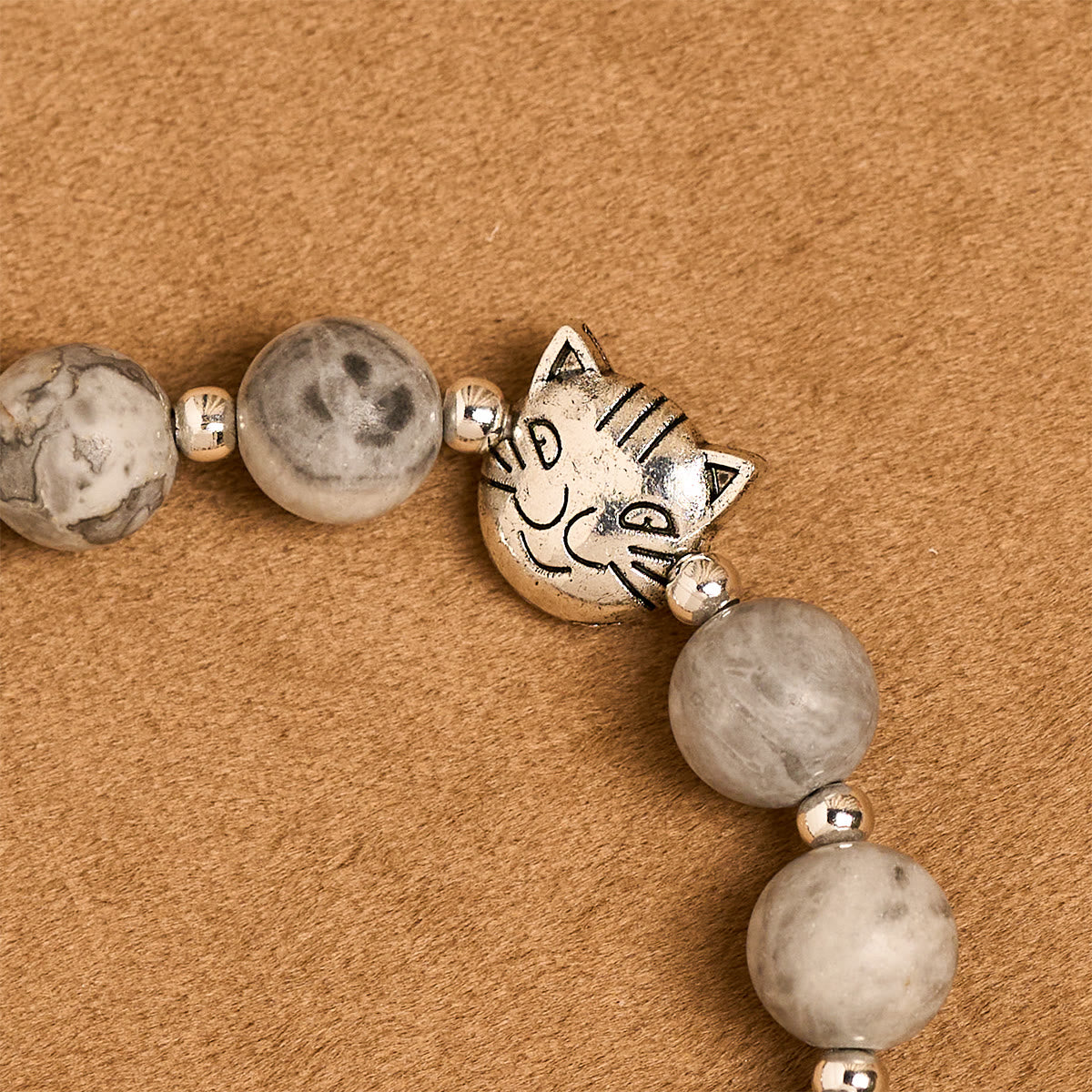 Pulsera Animal de Oración Gato Atigrado Gris "Guardián Gentil"