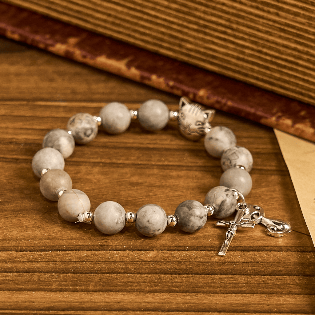 Pulsera Animal de Oración Gato Atigrado Gris "Guardián Gentil"