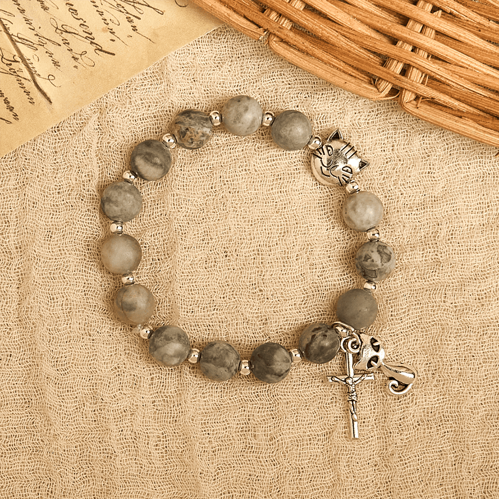Pulsera Animal de Oración Gato Atigrado Gris "Guardián Gentil"