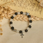Pulsera de Cuentas con Gata Blanca y Negra "Bendición de la Virgen", Rosario Animal