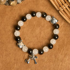 Pulsera de Cuentas con Gata Blanca y Negra "Bendición de la Virgen", Rosario Animal