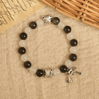 Pulsera Animal de Cuentas con Gata Blanca y Negra "Bendición de la Virgen"