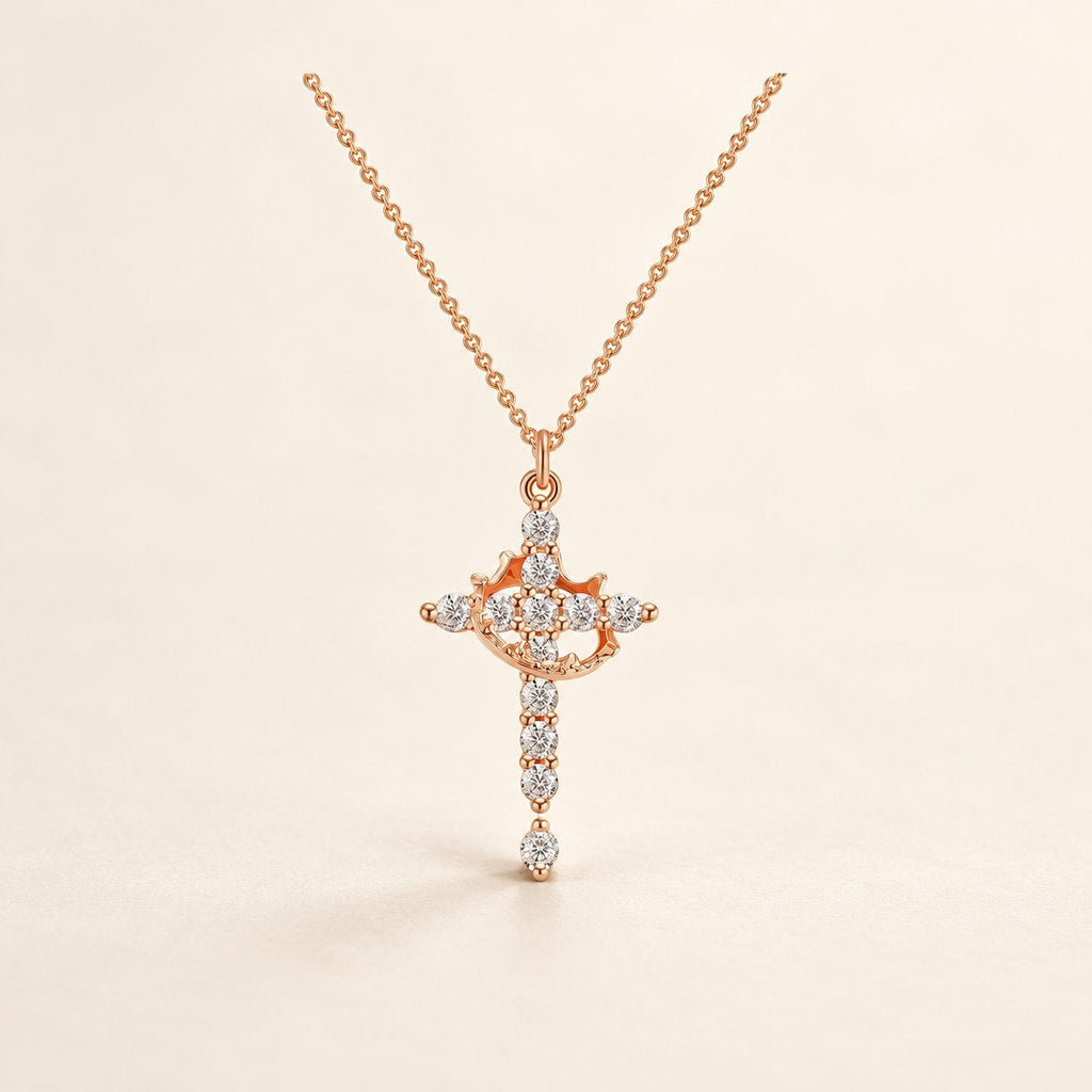 Modern Crowned in Faith Cross Necklace, Earrings