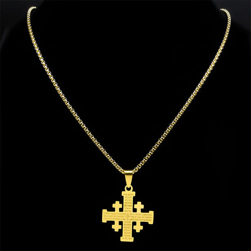 Collar Cruz de Jerusalén Padre Nuestro en Dos Colores Estilo Moderno: Fe para Cada Momento