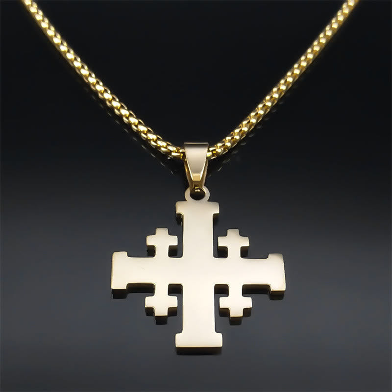Collar Cruz de Jerusalén Padre Nuestro en Dos Colores Estilo Moderno: Fe para Cada Momento