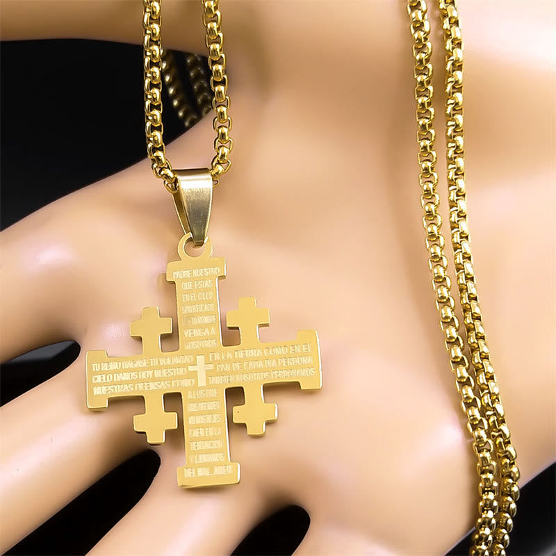 Collar Cruz de Jerusalén Padre Nuestro en Dos Colores Estilo Moderno: Fe para Cada Momento