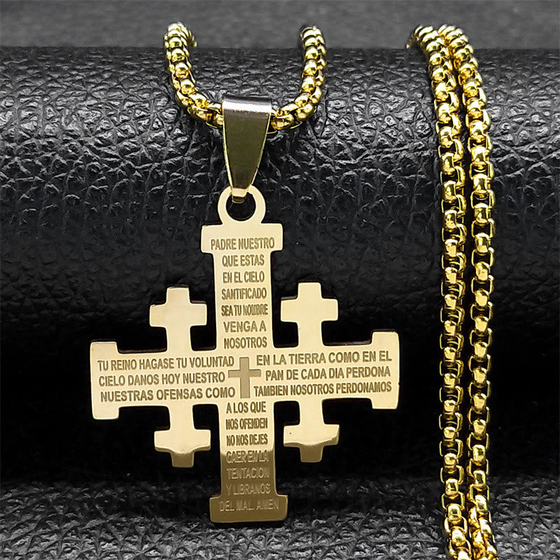 Collar Cruz de Jerusalén Padre Nuestro en Dos Colores Estilo Moderno: Fe para Cada Momento