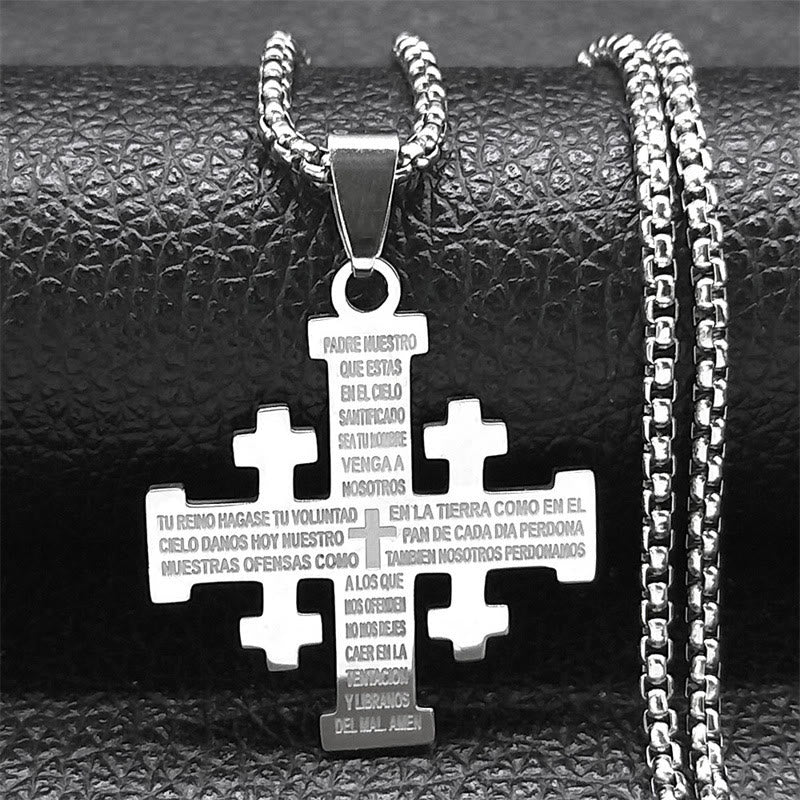 Collar Cruz de Jerusalén Padre Nuestro en Dos Colores Estilo Moderno: Fe para Cada Momento