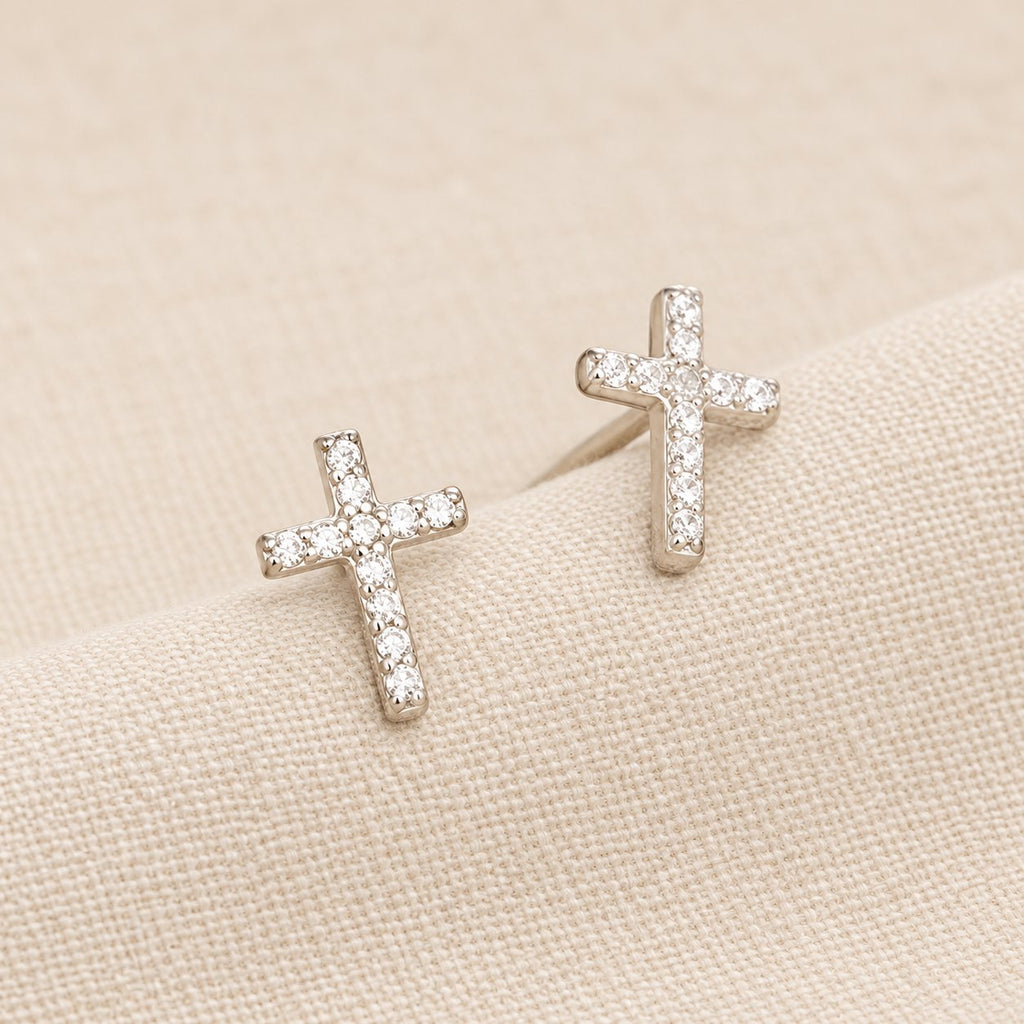Minimal Quiet Shine S925 Faith Cross Earrings in Dual Color