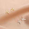 Aretes Minimalistas de Cruz de Fe en Plata S925 Bicolor
