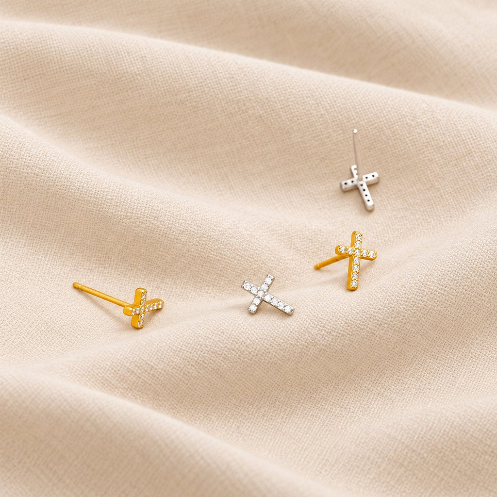 Minimal Quiet Shine S925 Faith Cross Earrings in Dual Color