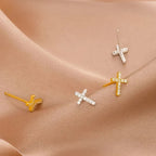 Aretes Minimalistas de Cruz de Fe en Plata S925 Bicolor VIP