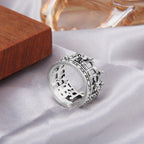 Anillo de Plata de Ley 925 con Corona de Cruz Gótica y Motivos de Iglesia