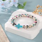 Pulsera Inspiradora de Cruz Salmo 46:5 con Cuentas Craqueladas de Colores