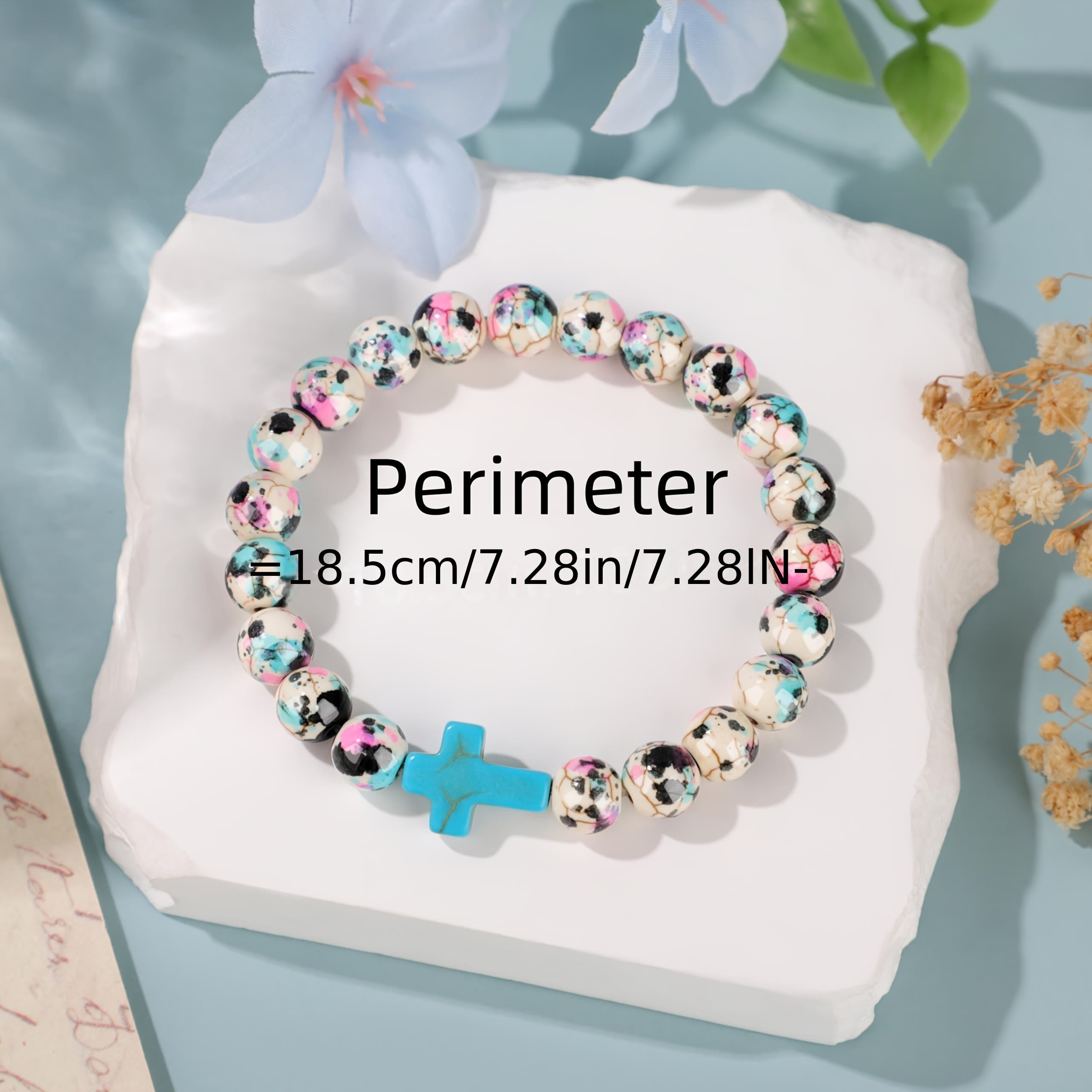 Pulsera Inspiradora de Cruz Salmo 46:5 con Cuentas Craqueladas de Colores